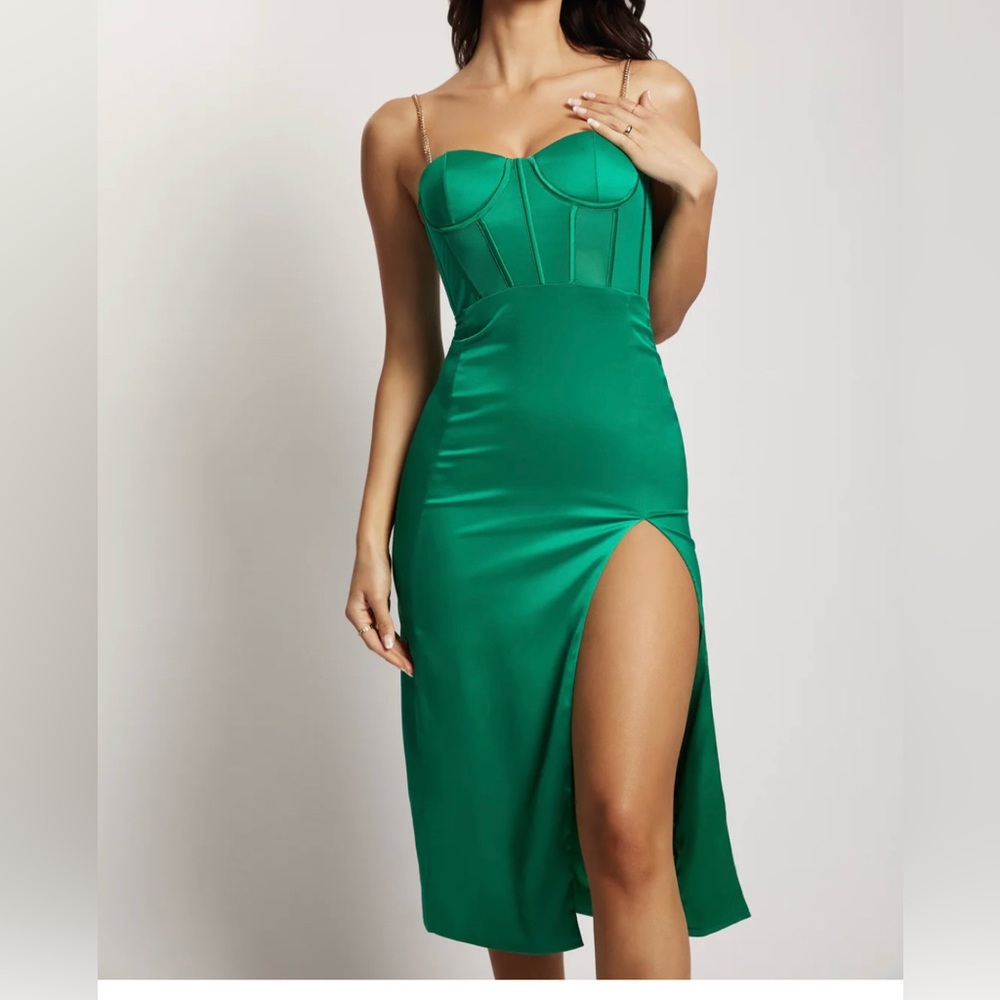 Meshki Midi Satin Green Dress